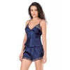Lacivert Saten Babydoll Şort Takımı