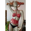 Püskül Detaylı Kırmızı Deri Korse Sütyen Harness Takım
