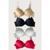 Siyah-beyaz-kırmızı-ten 4lü İçi Boş Micro Balenli Günlük Tek Desteksiz Sütyen