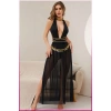 Siyah Pul Aksesuarlı Tül Etekli Kadın Seksi Gecelik