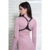 T-shirt Bluz Elbise Üzeri Yaka Crop Kemer Deri Harness - Brf1271