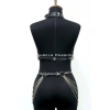 Zincirli Deri Harness, Deri Dansçı Kostüm, Choker Detaylı Deri Harness - Brf1397