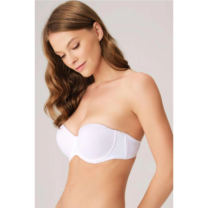 Balenli Destekli Dolgulu Askısız Straplez Günlük Klasik T-shirt Sütyeni