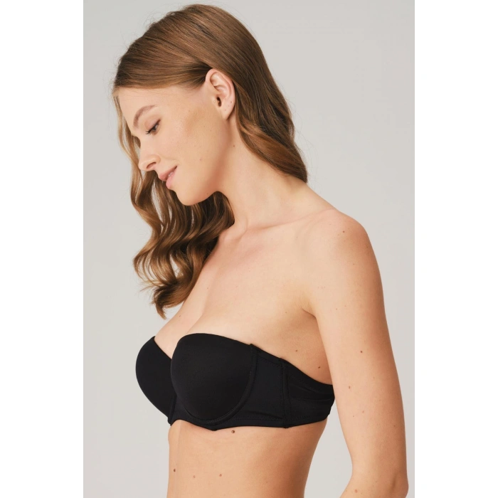 Balenli Destekli Dolgulu Askısız Straplez Günlük Klasik T-shirt Sütyeni