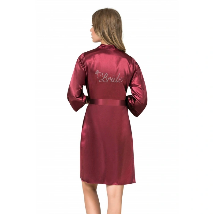 Bordo Kısa Saten Bride Sabahlık