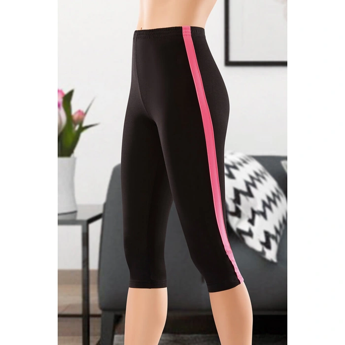 Çizgili Kısa Sporcu Kadın Kapri Tayt 0535