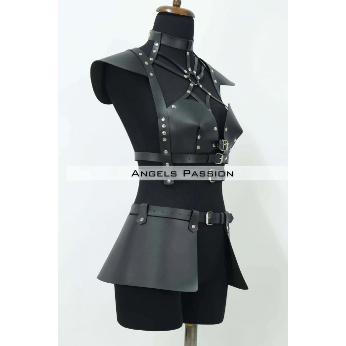 Deri Elbise Harness, Deri Etek Ve Göğüs Elbise - Brf1371