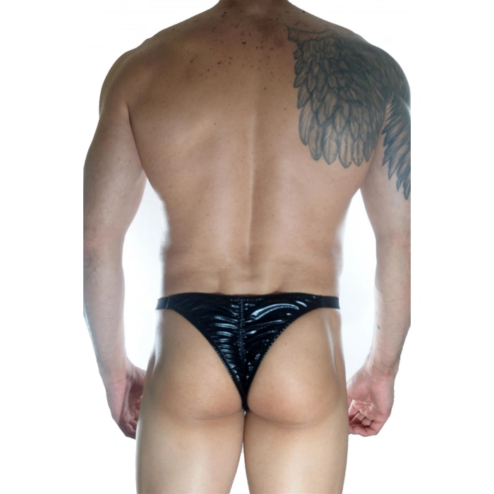 Erkek  Arkası Büzgülü Siyah Lame Brazillian Slip