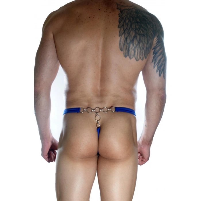 Erkek  Arkası Metalli Mavi Tanga Çamaşır