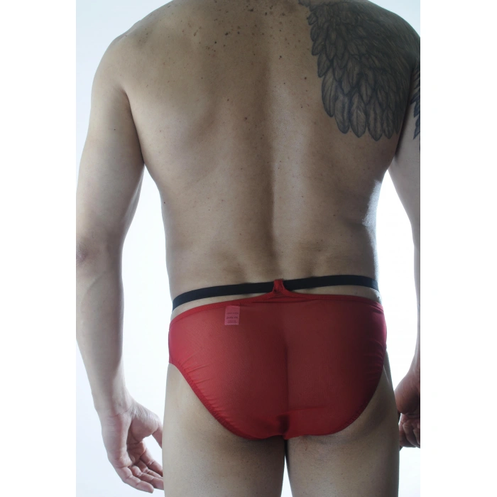 Erkek Kırmızı Tül Fantezi Slip İç Çamaşırı