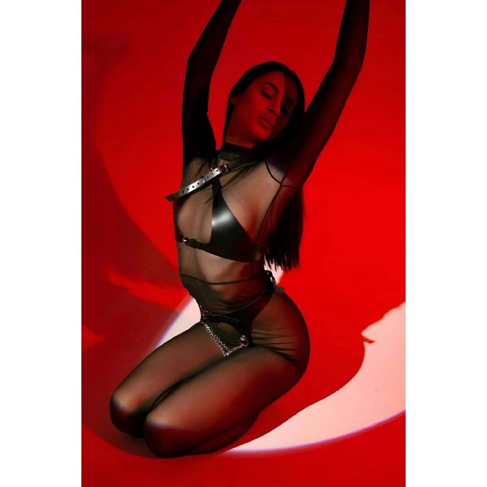 Fantazi Deri Göğüs Kelepçe Ve Bel Harness Takım - Brf885