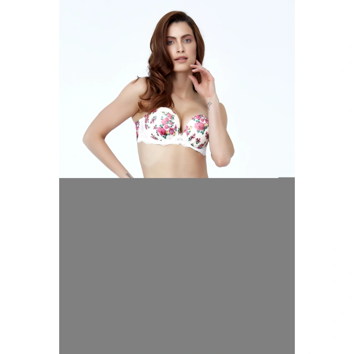 Golshan Gardenia Mini Sitring, Kadın Dantelli Çiçek Baskılı Ekru String Külot