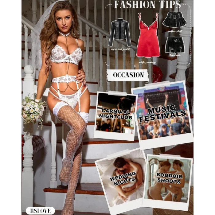 Kadın Beyaz File Silikonlu Jartiyer Çorabı