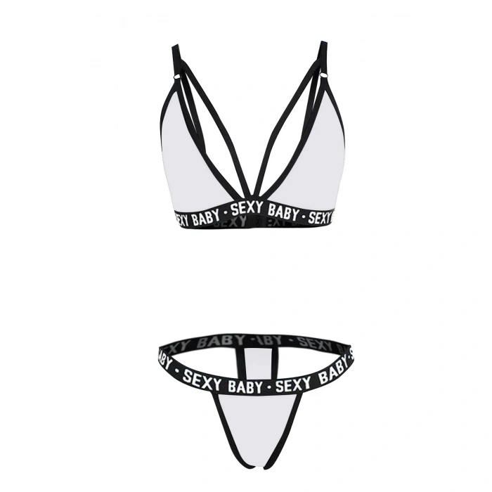 Kadın Beyaz Yazı Detaylı Ipli Sütyen Takımı