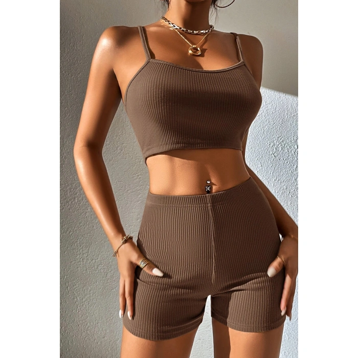 Kadın Kahverengi lu Kaşkorse Gecelik Takım