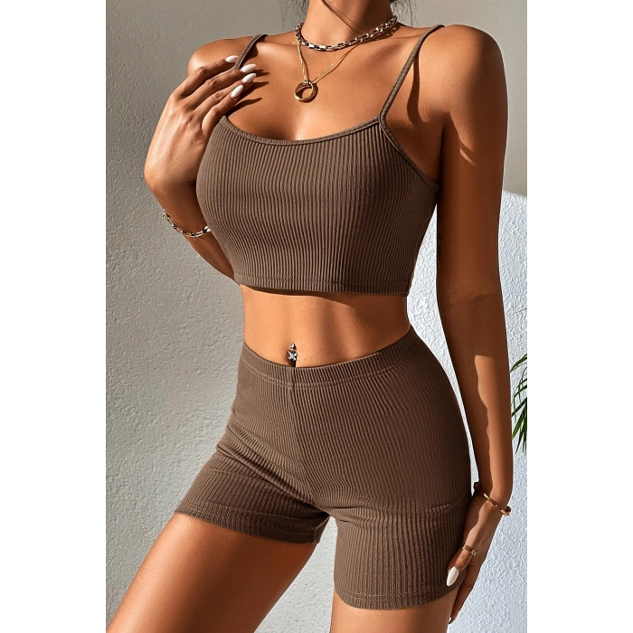 Kadın Kahverengi lu Kaşkorse Gecelik Takım