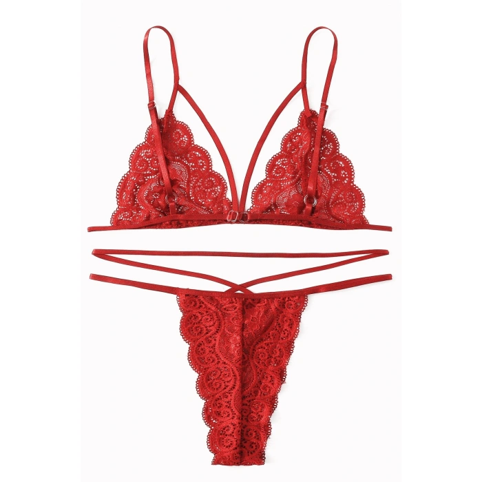 Kadın Kırmızı Dantel Sütyen Külot Takımı