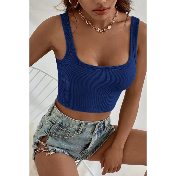 Kadın Lacivert Kalın Askılı Crop Top Büstiyer
