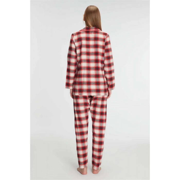 Kadın Pamuklu Uzun Kollu Kare Desenli Gömlek Ve Pantolon Takım – Kışlık Pijama Takımı