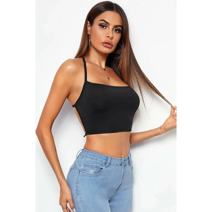 Kadın Siyah Belden Bağlamalı Şık Büstiyer