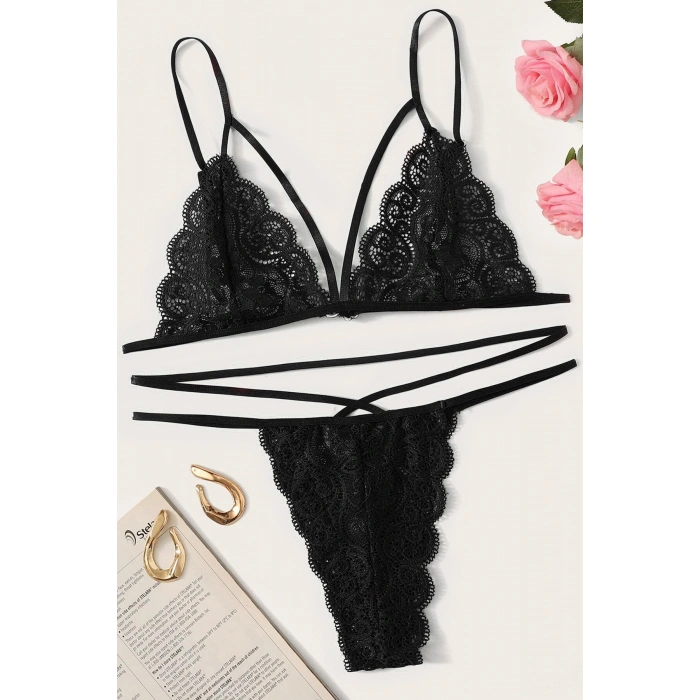 Kadın Siyah Dantel Sütyen Külot Takımı