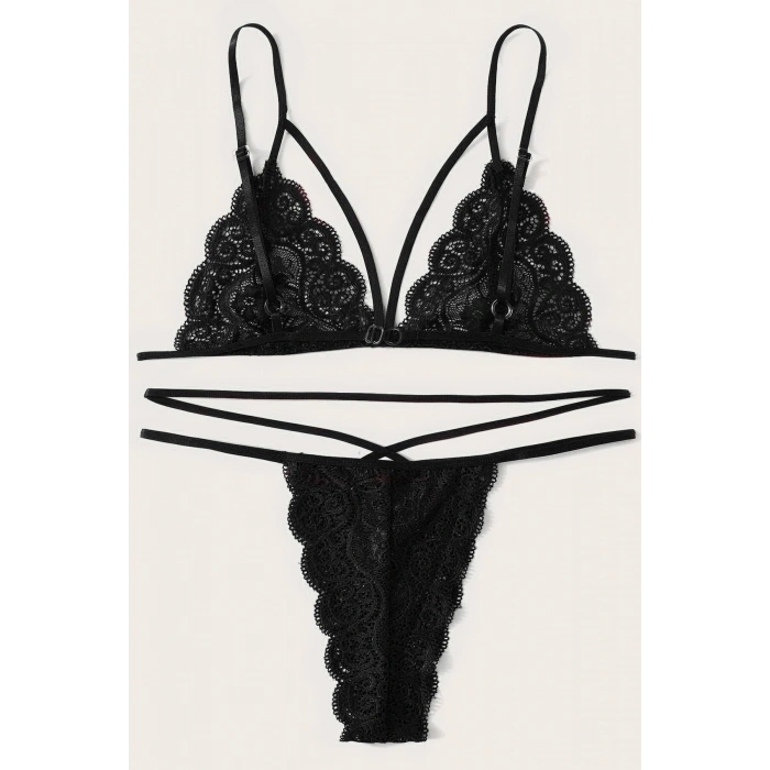 Kadın Siyah Dantel Sütyen Külot Takımı