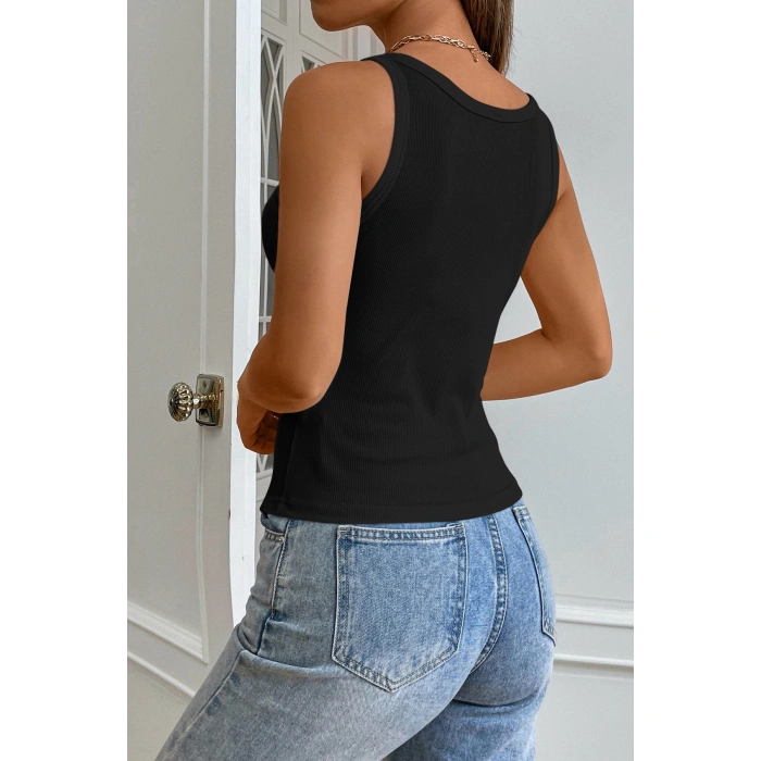 Kadın Siyah Kolsuz Kalın Askılı Uzun Crop Top Bluz & Atlet