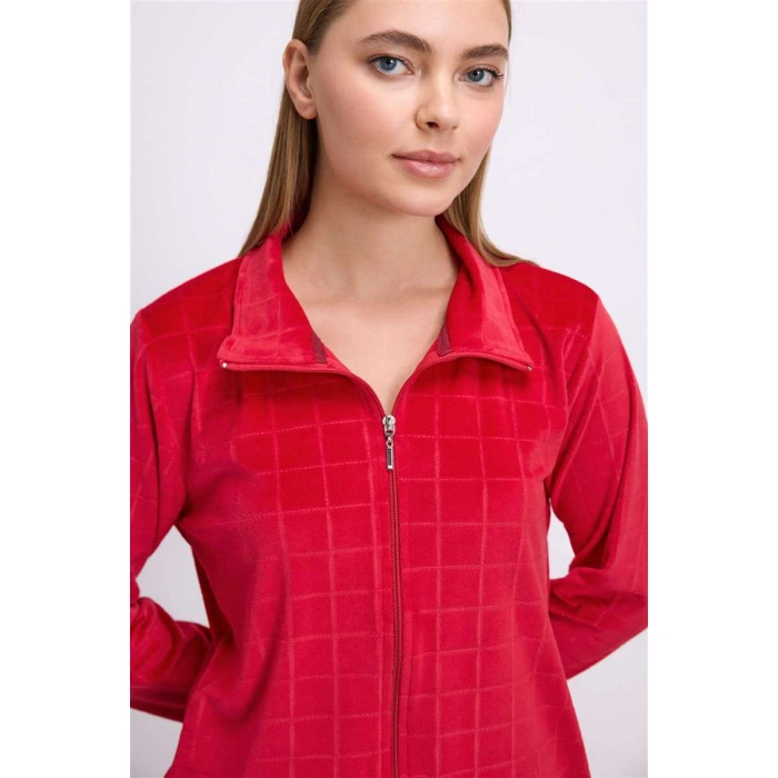 Kadın Uzun Kollu Fermuarlı Sweatshirt Ve Pantolon Takımı – Kadife Görünümlü Yumuşak Kumaş