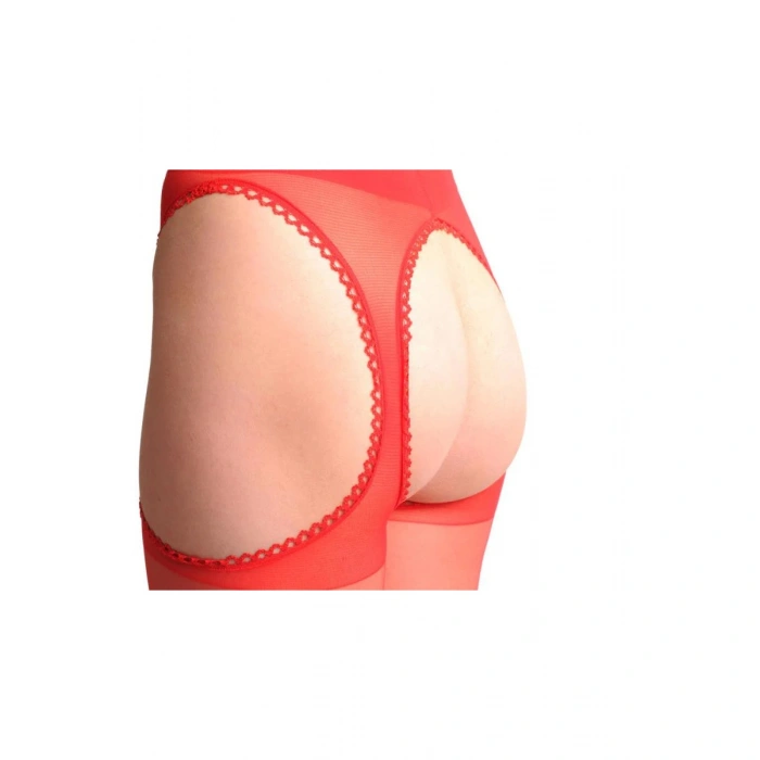 Kırmızı Kenarları Dantelli Özel Bölgesi Açık Külotlu Çorap