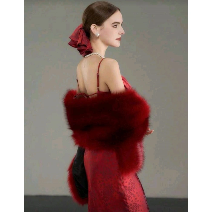 Kürk Orijinal Kırmızı Seksi Omuzluk Şık Kürk