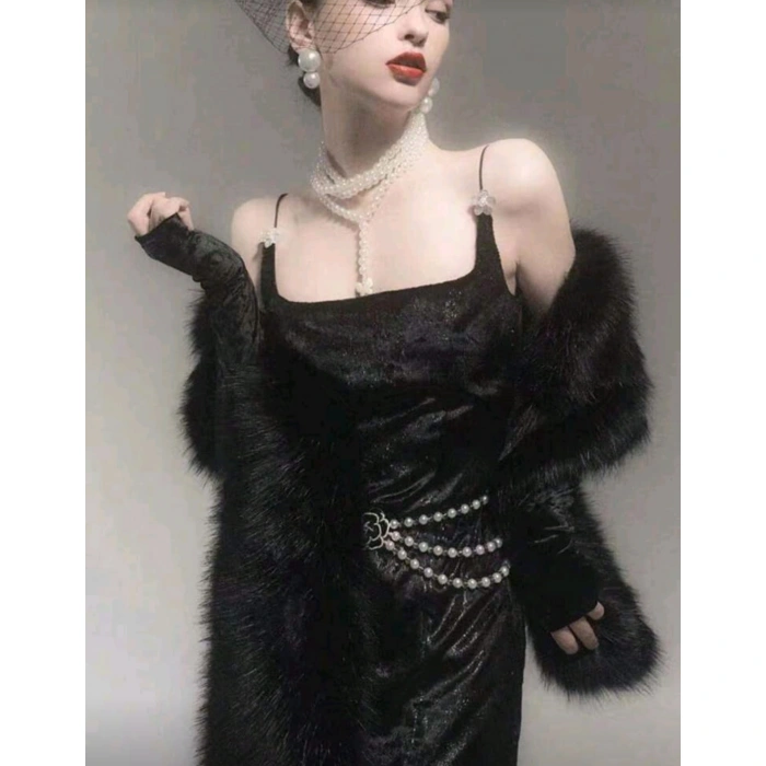 Kürk Orijinal Siyah Seksi Omuzluk Şık Kürk