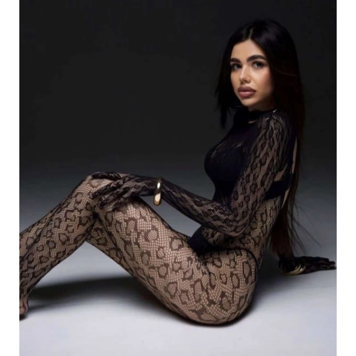 Leopar Desen Vücut Çorabı