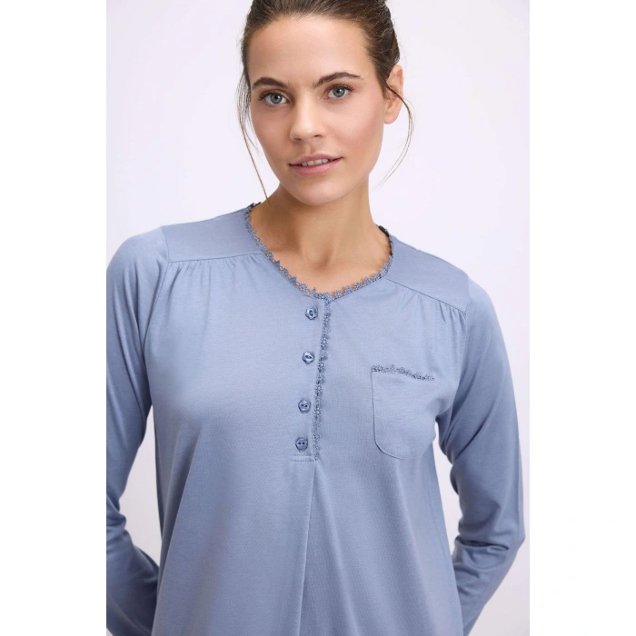 Modal Uzun Kollu Düğmeli Gecelik