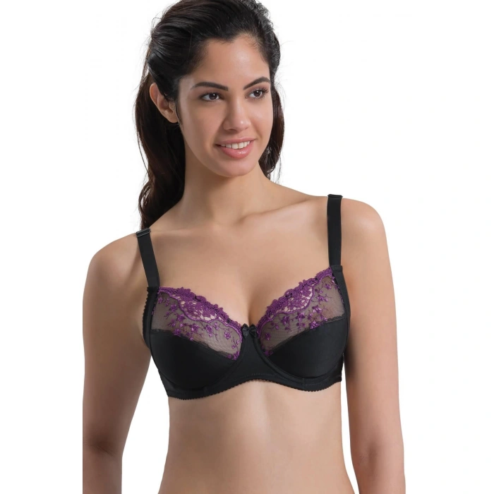 Mor Siyah Mı Emay 136 C Balenli Toparlayıcı Dantelli Sütyen