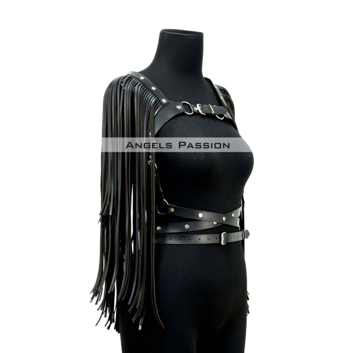 Püskül Detaylı Deri Göğüs Harness, Deri Harness Püsküllü Ceket - Brf999