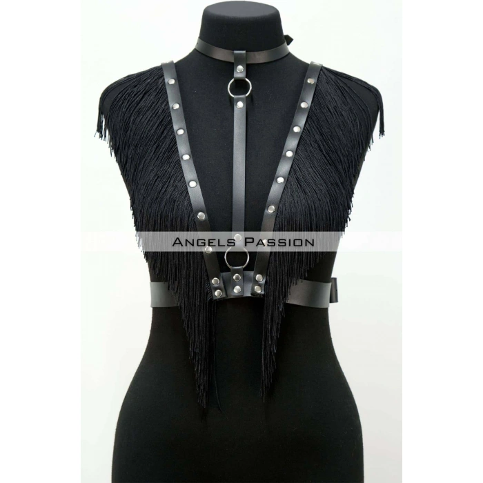 Püskül Ve Deri Büstiyer Harness, Püsküllü Clubwear, Deri Büstiyer - Brf767