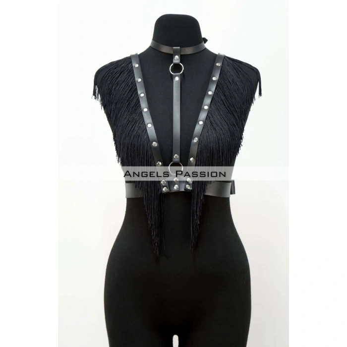 Püskül Ve Deri Büstiyer Harness, Püsküllü Clubwear, Deri Büstiyer - Brf767