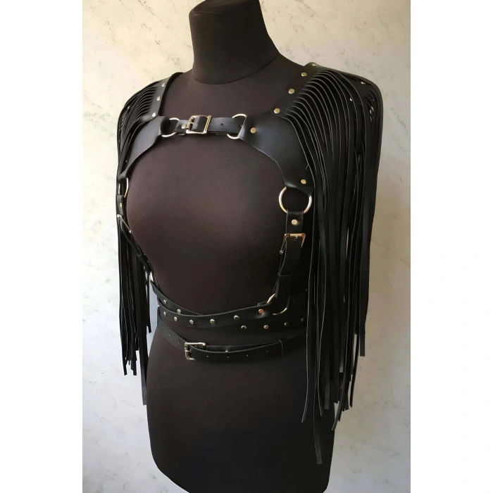 Püsküllü Deri Ceket Harness, Şık Deri Harness Ceket - Brf999