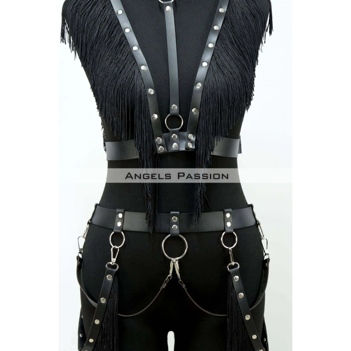 Püslüllü Deri Harness Takım, Püsküllü Elbise Aksesuarı - Brf768