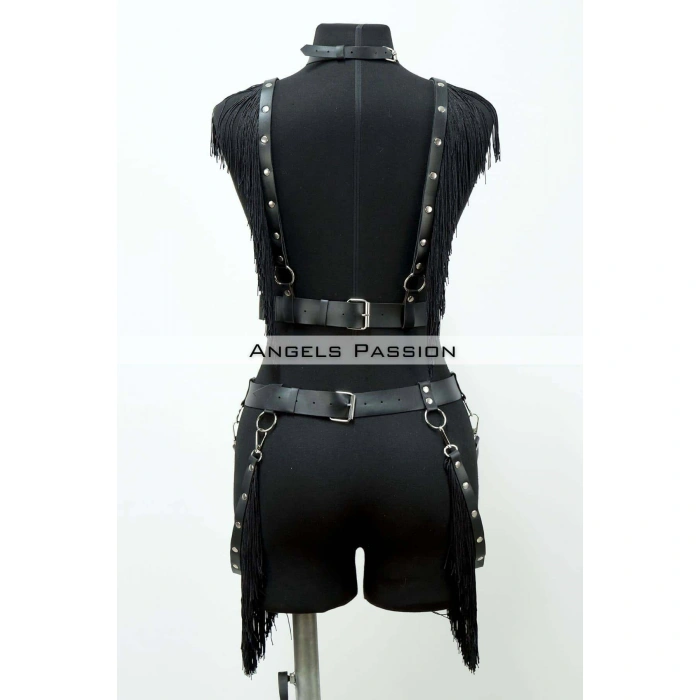 Püslüllü Deri Harness Takım, Püsküllü Elbise Aksesuarı - Brf768