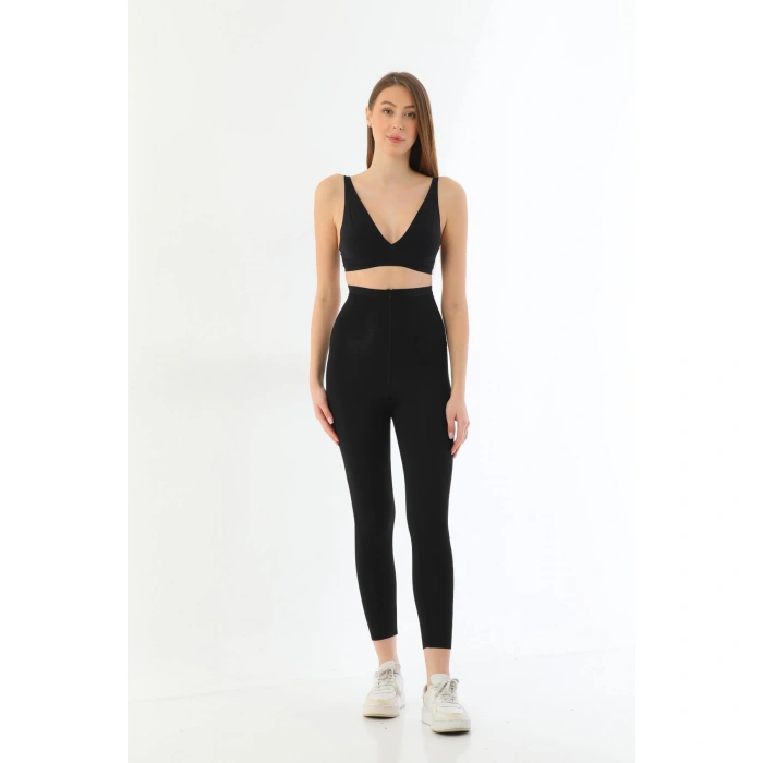 Siyah Mı 2711 Lazer Kesim Fermuarlı Uzun Tayt