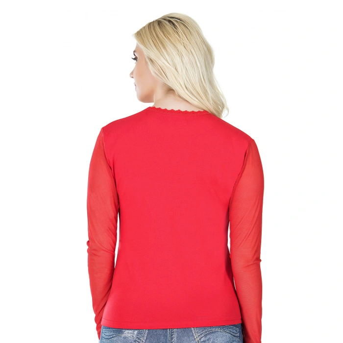 Uzun Kol Transparan Yaka Kadın Tişört 293