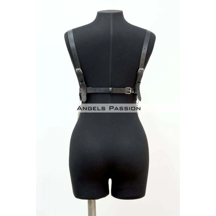 Zincir Detaylı Şık Deri Göğüs Harness, Büstiyer Harness, Deri Göğüs Harness- Brf1399