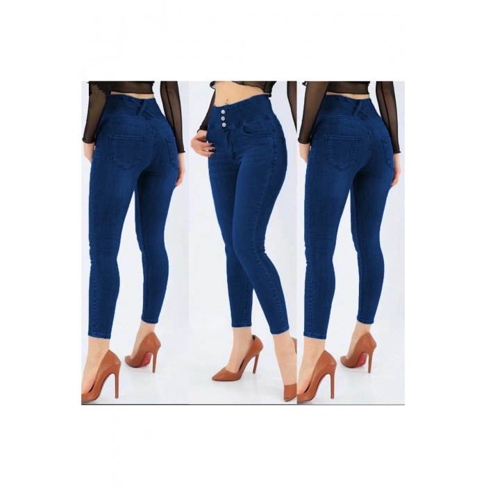 Yüksek Bel Likralı Jean Pantolon 90 Cm