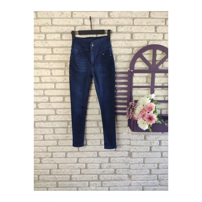 Yüksek Bel Likralı Jean Pantolon 90 Cm