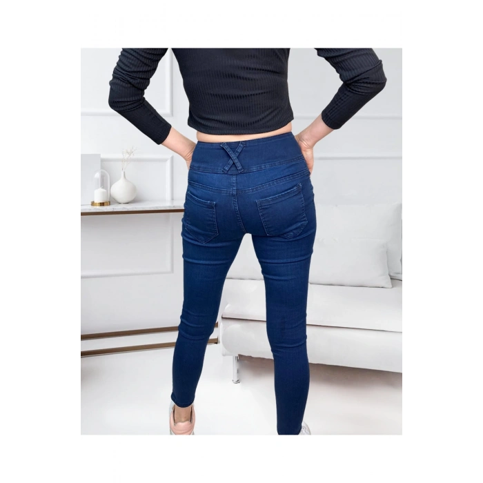 Yüksek Bel Likralı Jean Pantolon 90 Cm