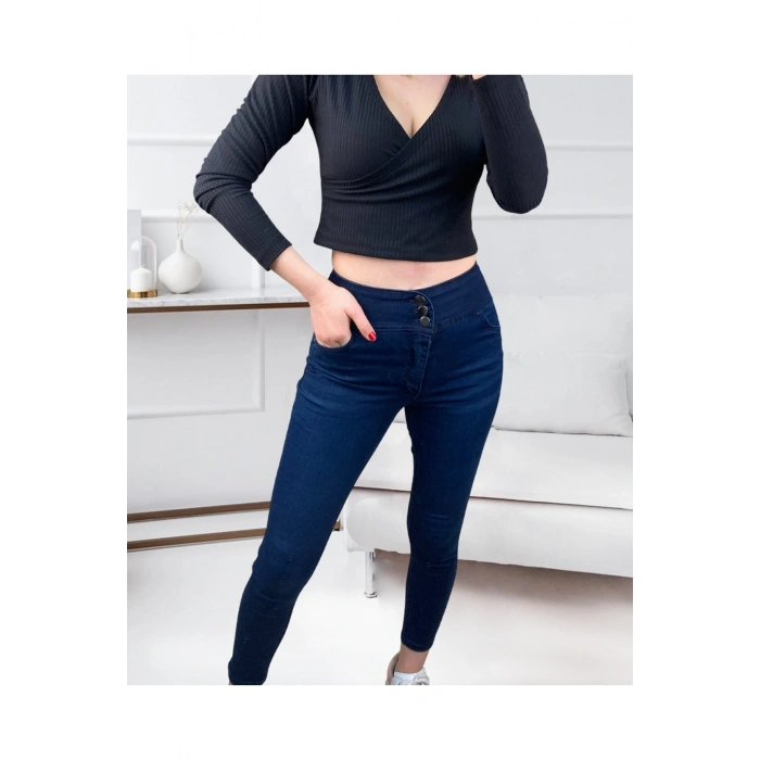 Yüksek Bel Likralı Jean Pantolon 90 Cm