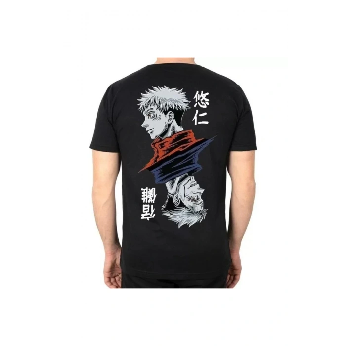 TİANA Unisex Bisiklet Yaka Baskılı Oversize T-Shirt - Siyah