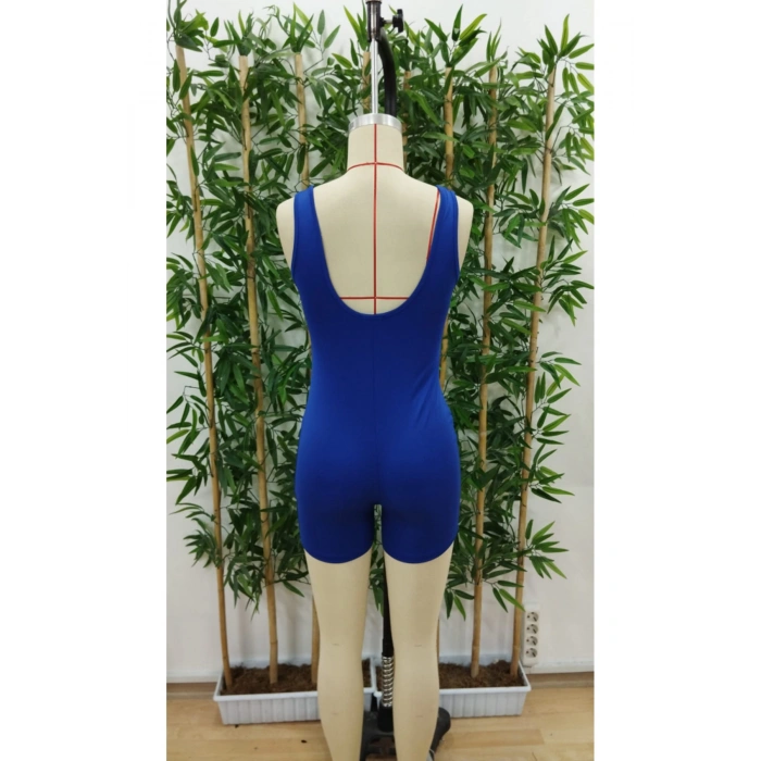 Kadın Kare Yaka Sırt Dekolte Detay Dalgıç Bodycon Mini Tulum