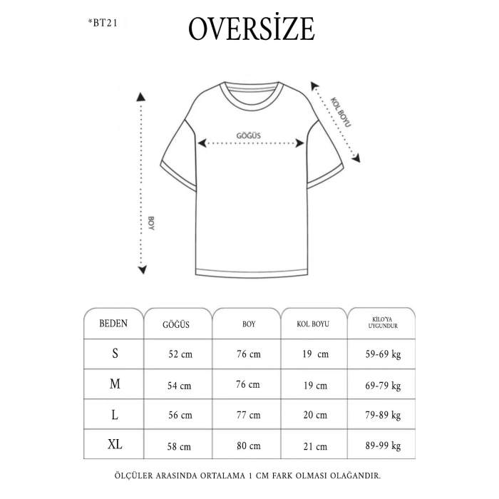 Unisex Bisiklet Yaka Baskılı Oversize T-Shirt - Beyaz